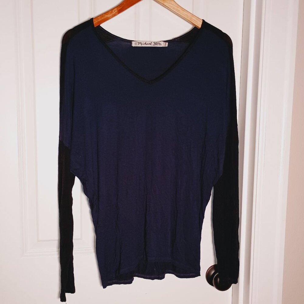 Michael stars oversized long sleeve blue and black baseball t shirt OS